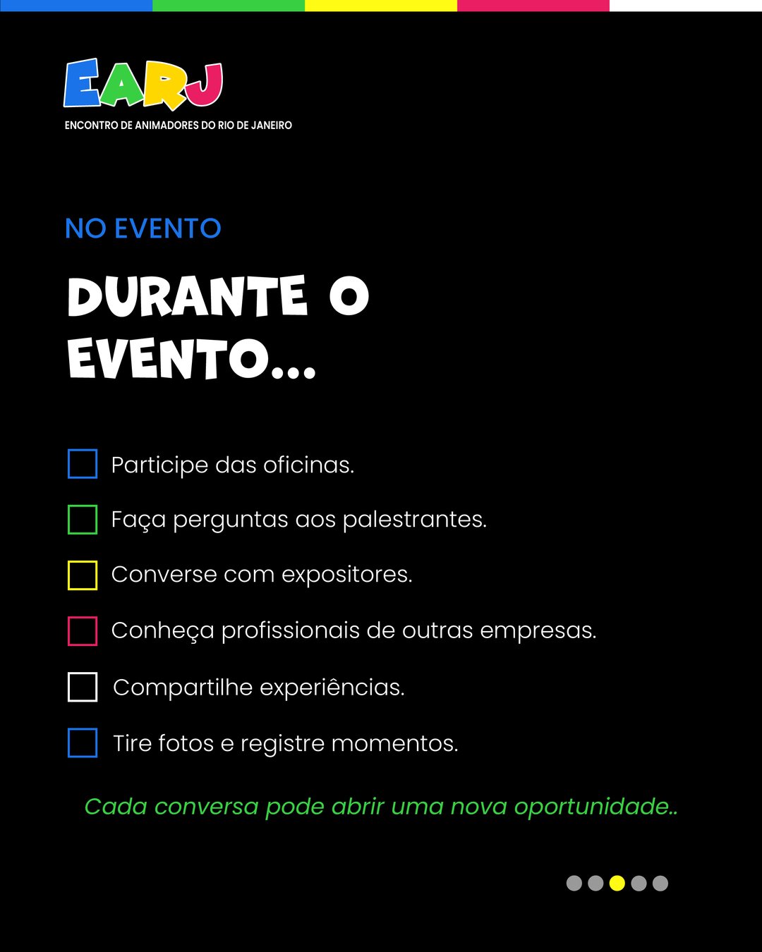 Checklist do participante, durante o evento